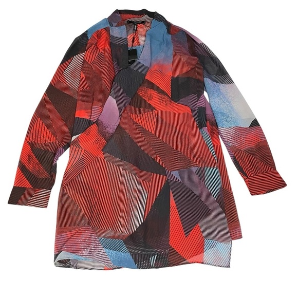 Robert Rodriguez Women's Faux Wrap Shirt Mini Dress Geometric Multicolor XL - Picture 5 of 15